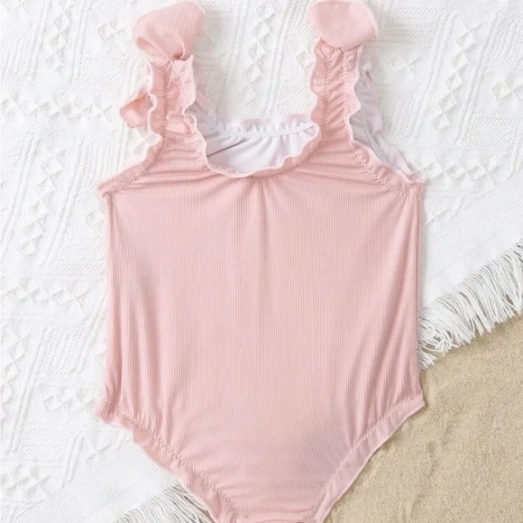 Baby Girl Rib Lettuce Trim One Piece Swimsuit - Picture 2 of 3